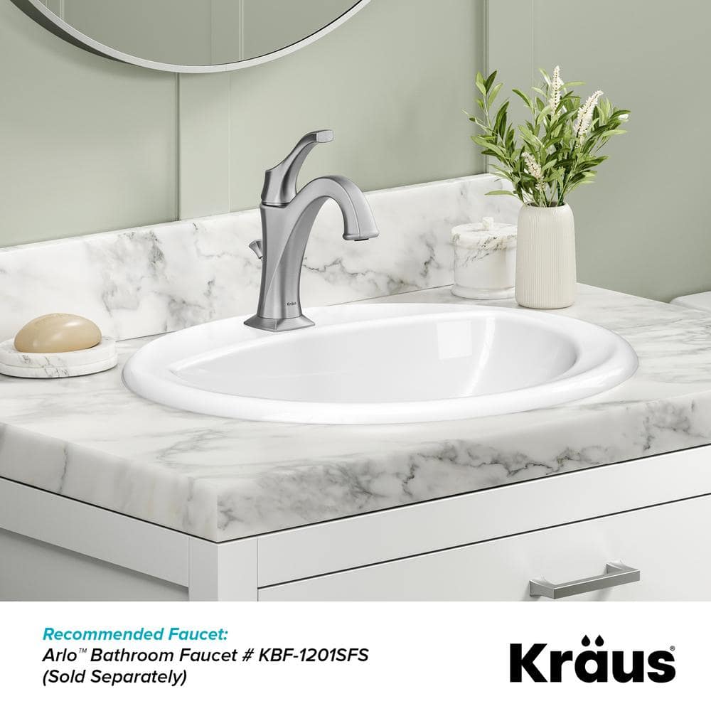 Elavo White Oval Ceramic Drop-In Bathroom Sink with Overflow