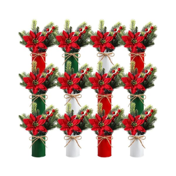 12 Pack 17 in. Green Indoor Artificial Pine Christmas Tabletop Centerpiece in Pots Faux Floral Arrangements