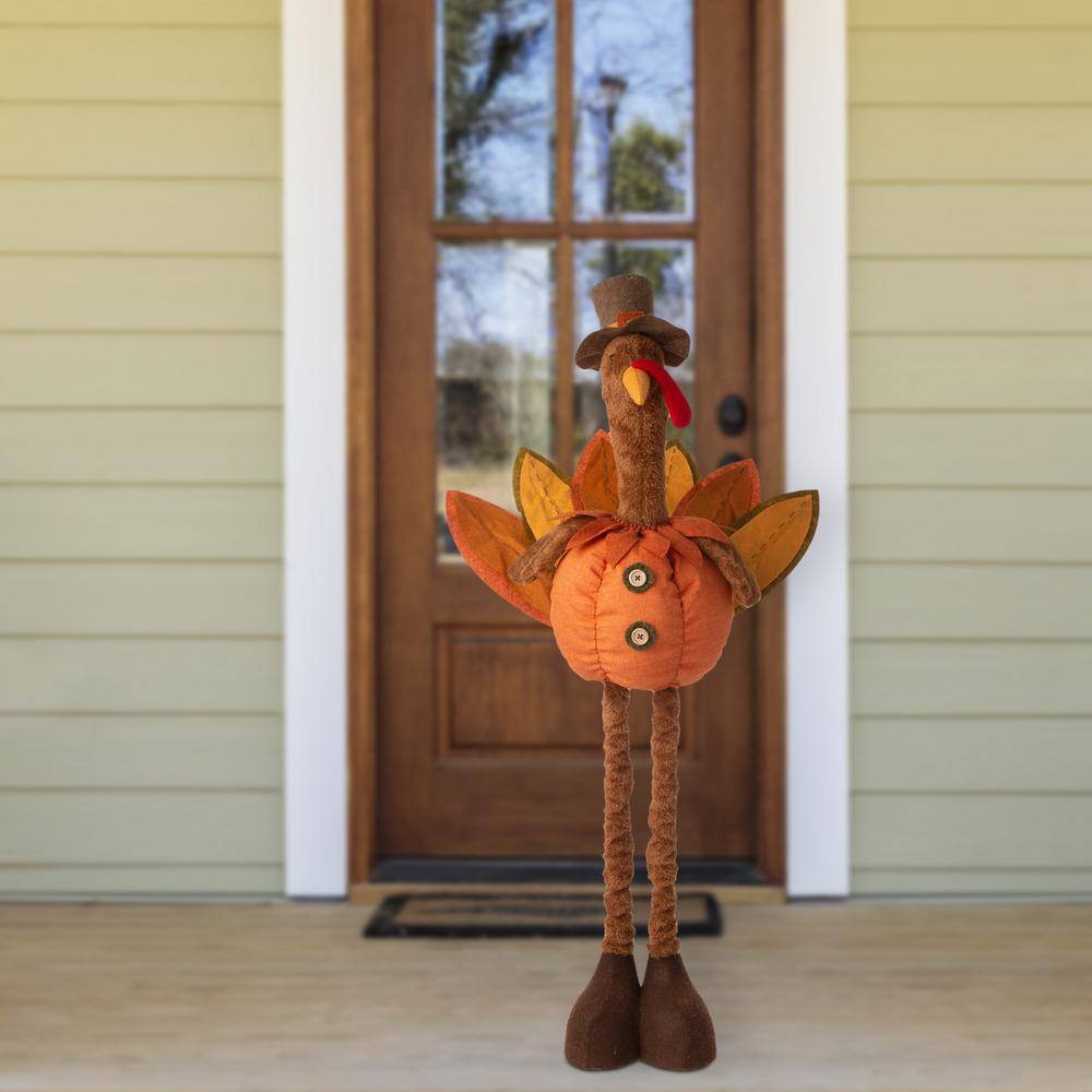 Autumn Orange Fabric Turkey Decor with Telescoping Legs