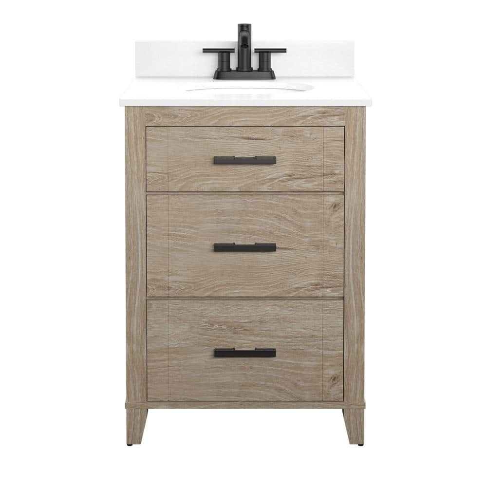 Farmdale 24 in. W x 20 in. D x 37.9 in. H Bath Vanity in Natural Oak with White Stone Top