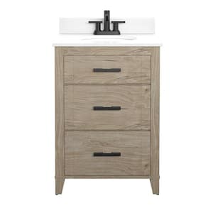 Farmdale 24 in. W x 20 in. D x 37.9 in. H Bath Vanity in Natural Oak with White Stone Top