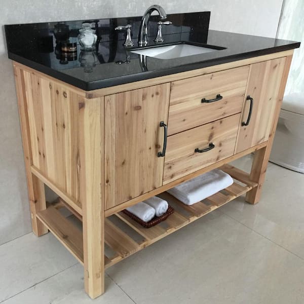 Venice 48 in. W x 22 in. D x 36 in. H Single Vanity in Natural with Granite Vanity Top in Black Galaxy with White Basin