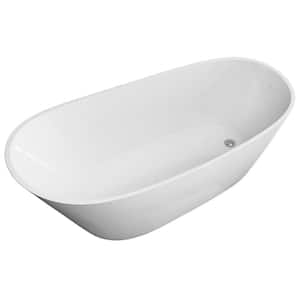 67 in. x 29.5 in. Acrylic Freestanding Soaking Bathtub w/ Side Drain Oval Free Standing Flat Bottom Tub in Glossy White