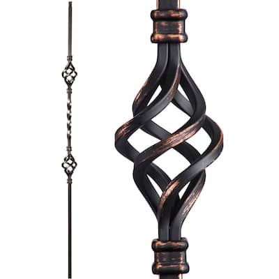 Twist and Basket 44 in. x 0.5 in. Oil Rubbed Copper Double Basket Solid Wrought Iron Baluster