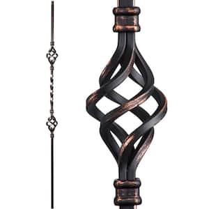 Twist and Basket 44 in. x 0.5 in. Oil Rubbed Copper Double Basket Hollow Wrought Iron Baluster