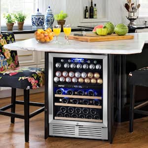 24 in. Dual Zone Upper and Lower 27-Wine Bottles and 94-Cans Beverage & Wine Cooler in Silver Built-in and Freestanding