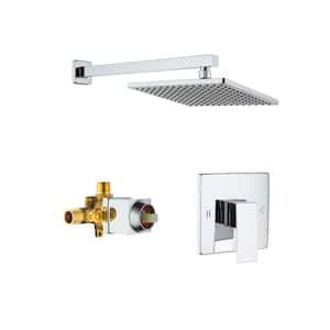 1-Spray Patterns with 1.28 GPM 10 in. Wall Mount Rain Fixed Shower Head with Valve and Shower Arm in Chrome Finish