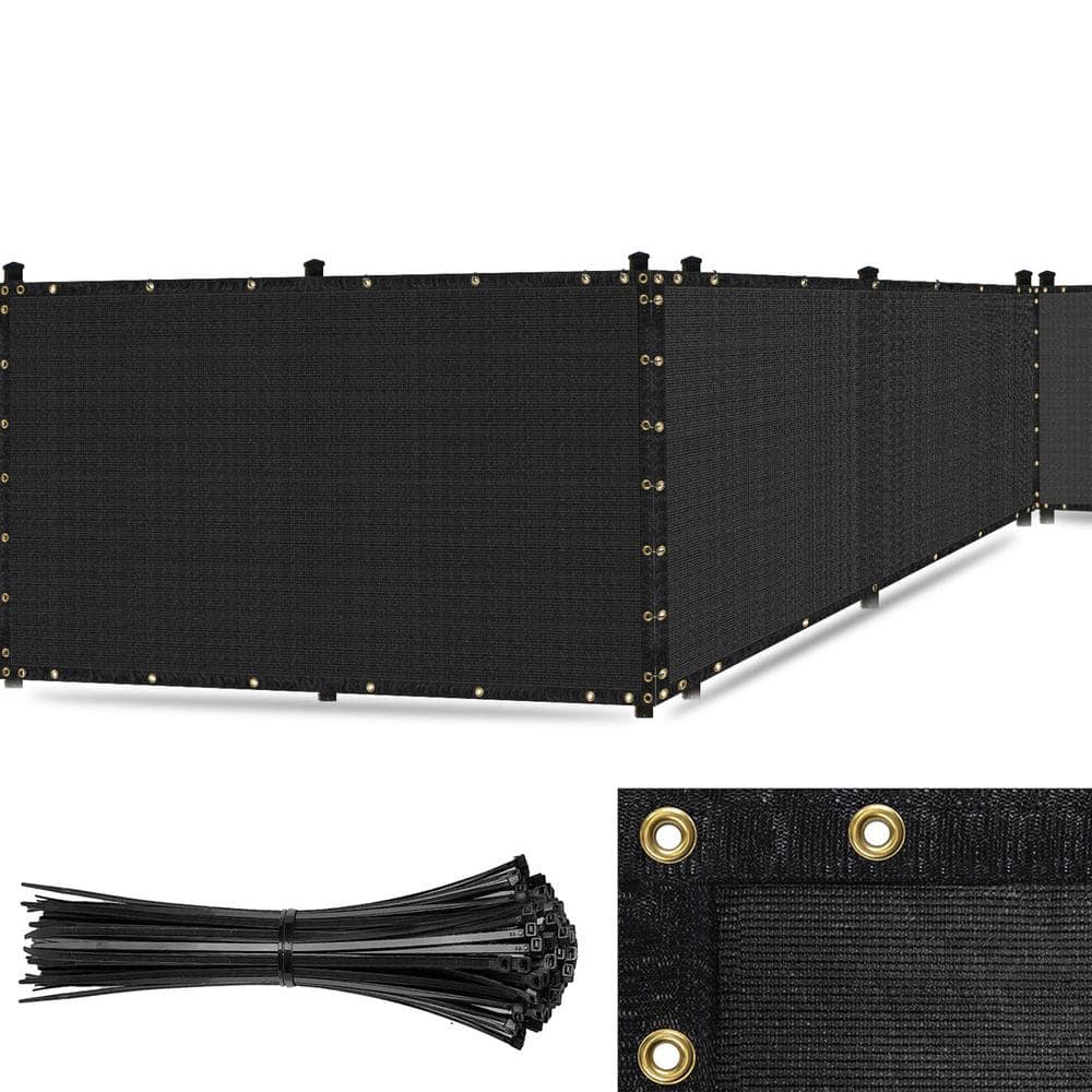 SEALTECH Ultra Heavy-Duty 200 GSM Privacy Fence Screen Black - 4 ft. x 10 ft. Non-Recycled Polyethylene 90% Cable Zip Ties