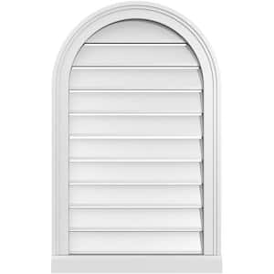 20 in. x 32 in. Round Top Surface Mount PVC Gable Vent: Functional with Brickmould Sill Frame