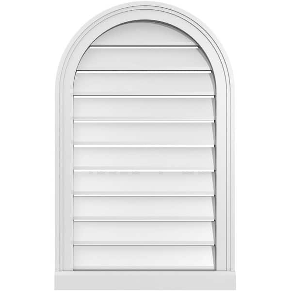 Ekena Millwork 20 in. x 32 in. Round Top Surface Mount PVC Gable Vent: Functional with Brickmould Sill Frame