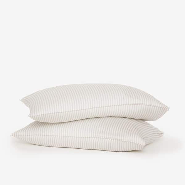 BUFFY 2-Piece Grey Mini Stripe Eucalyptus TENCEL Lyocell Linen Standard Pillowcases