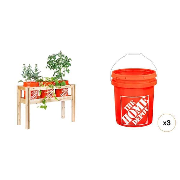 5 Gallon Orange Bucket and 43 in. L x 16 in. W x 30 in. H Cedar Raised Garden Bed Combo