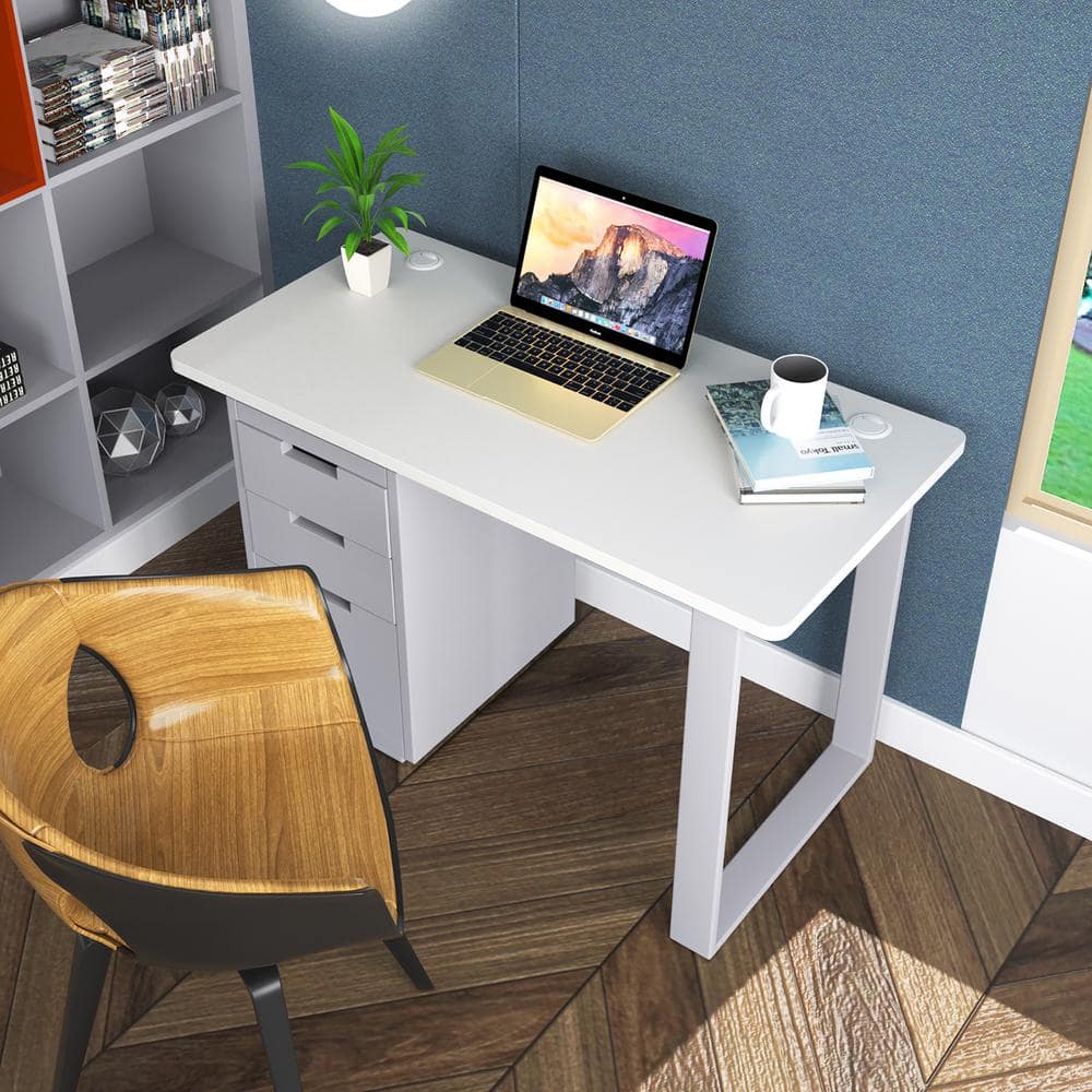 Versatile 48'' x 24'' White Rectangular Wood Desktop