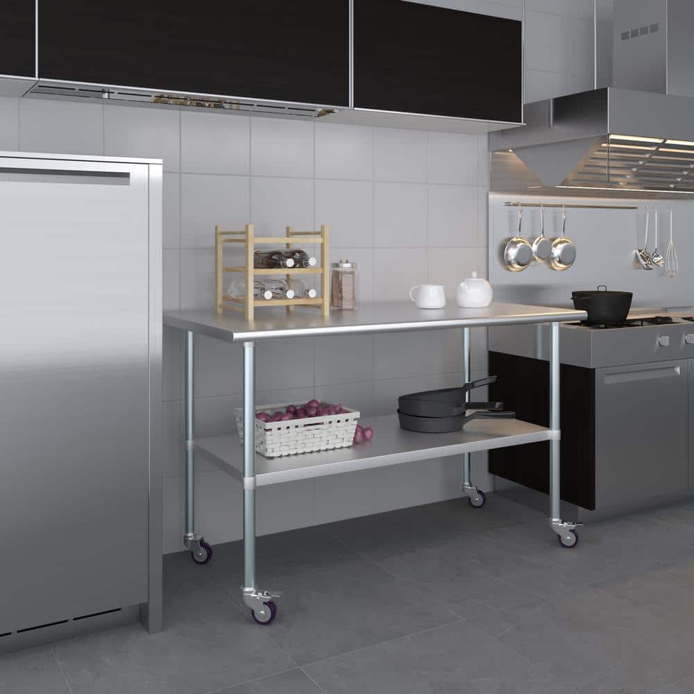 60" Stainless Steel Work Table with Undershelf and Casters