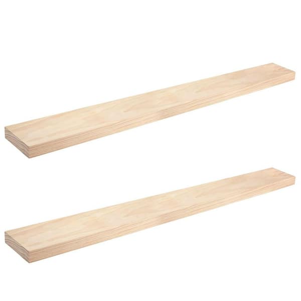 48 in. W x 6.5 in. D Unfinished Floating Shelf Solid Wood Decorative Wall Shelf Set of 2