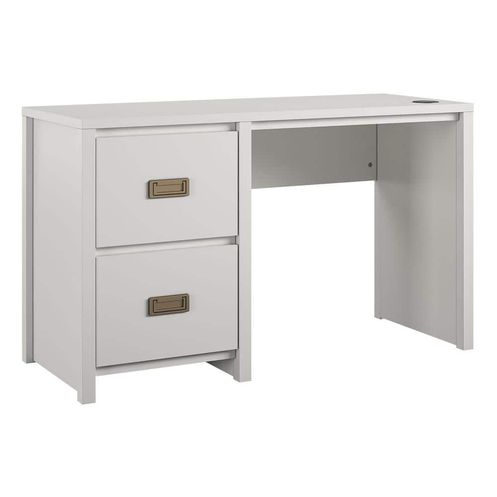 Explorer's Haven White Wooden Kids' Desk with Gold Drawer Pulls