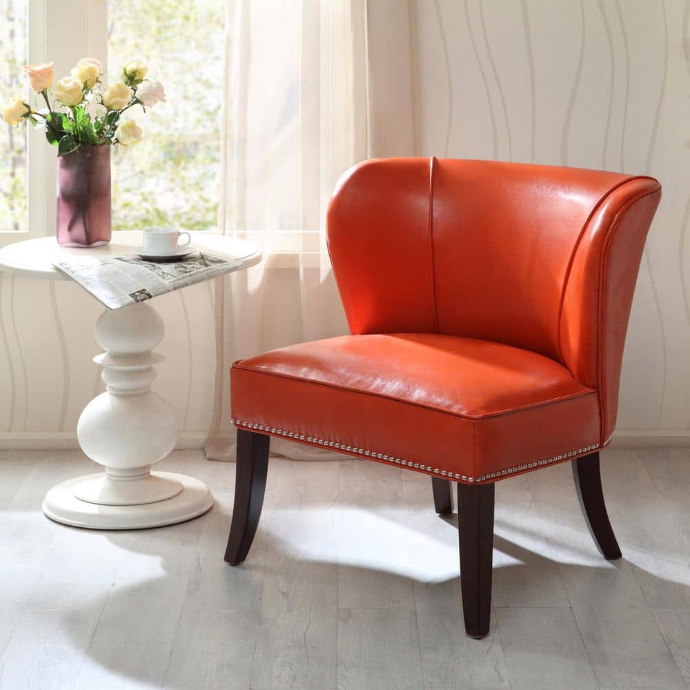 Sunset Orange Faux Leather Armless Accent Chair