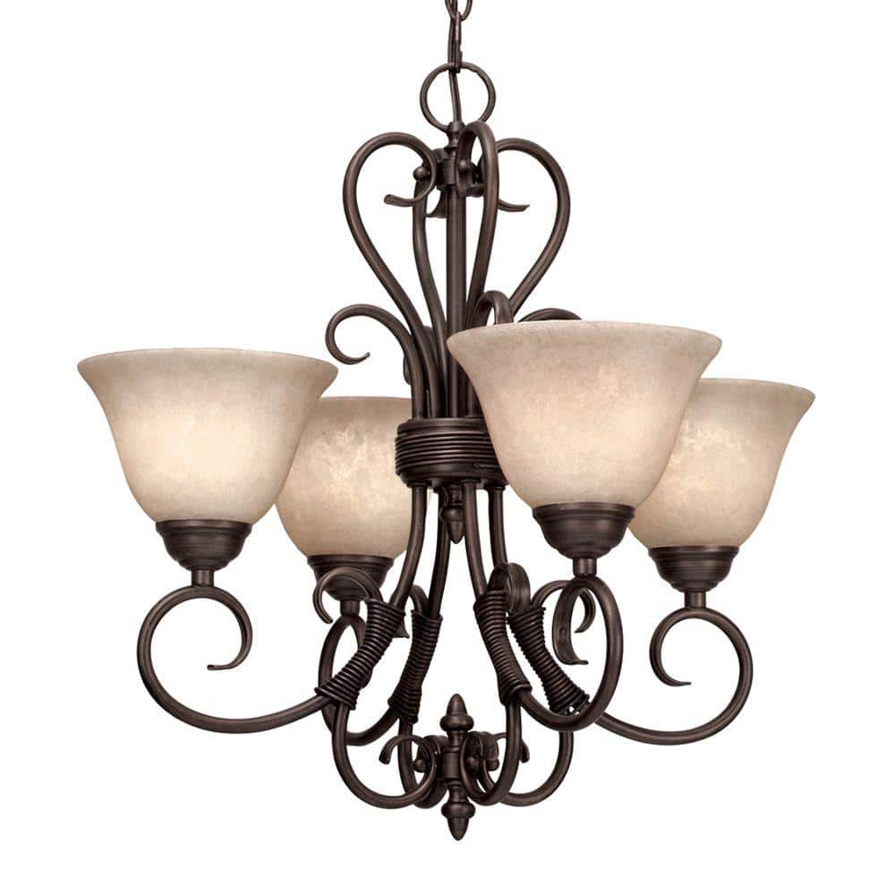 Rubbed Bronze 19" Transitional Mini Chandelier with Tea Stone Glass