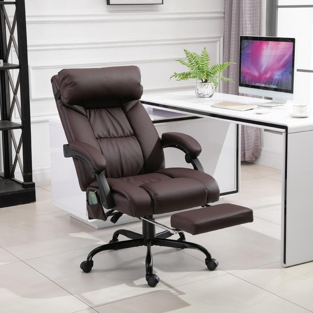 Brown High Back Leather Executive Swivel Office Chair with Adjustable Arms