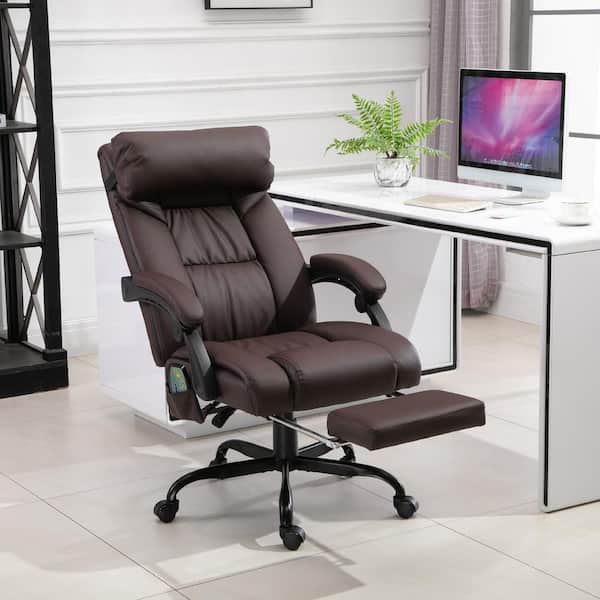 Hoffree Massage Office Chair Ergonomic Executive Leather Chair High Back  Computer Desk Chair with 7 Points Vibration and Footrest Adjustable Height  Reclining Swivel Chair with Lumbar Support for Home 