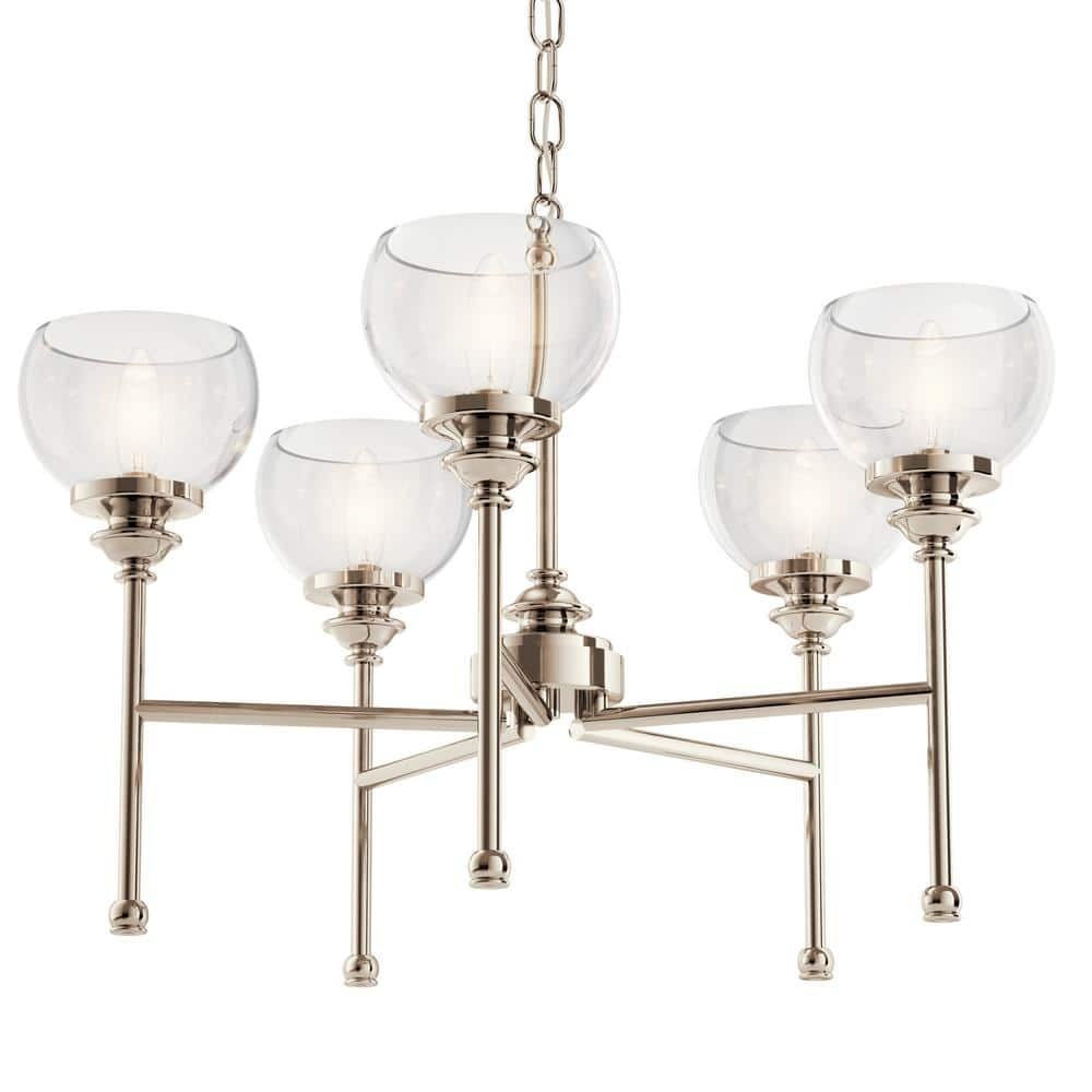 Lecelles 24.53 in. 5-Light Polished Nickel Traditional Shaded Round Chandelier for Dining Room