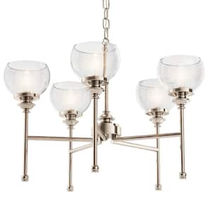Lecelles 24.53 in. 5-Light Polished Nickel Traditional Shaded Round Chandelier for Dining Room