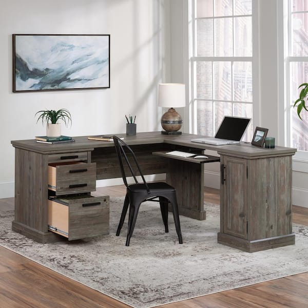 L shaped desk on sale with cord management