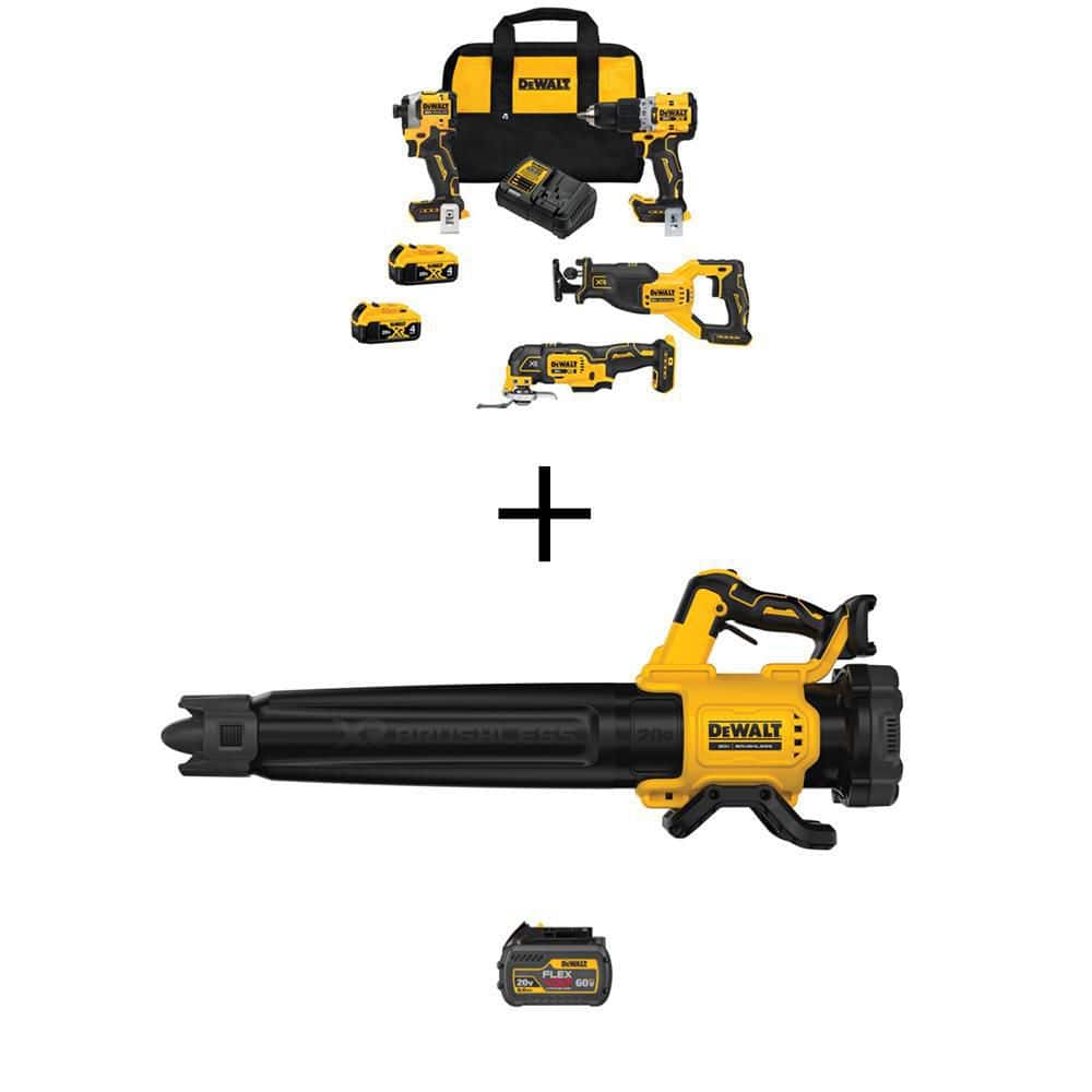 DEWALT 20V MAX Lithium-Ion Cordless 4 Tool Combo Kit, Cordless Blower, 6.0Ah Battery, (2) 4.0Ah Batteries, and Charger -  DCK4050M2W72206