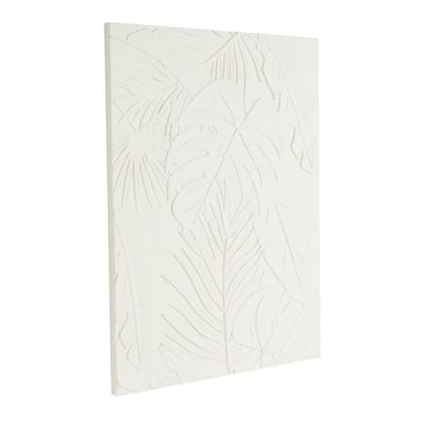 Litton Lane Wooden White Embossed Leaf Wall Art