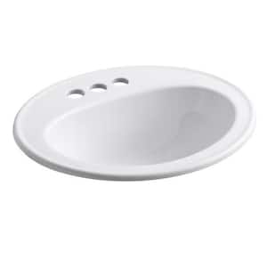 Pennington Top-Mount Vitreous China Bathroom Sink in White with Overflow Drain