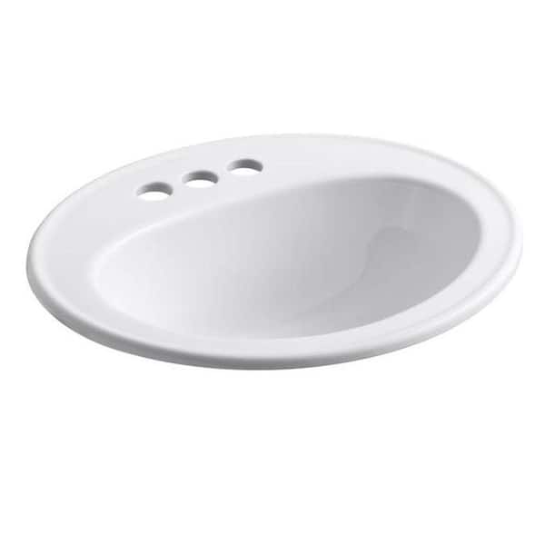 KOHLER Pennington 20-1/4 in. Oval Top-Mount Vitreous China Bathroom Sink in White with Overflow Drain