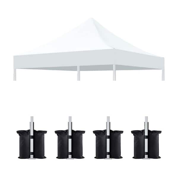 10 ft. x 10 ft. White Polyester Canopy Replacement Top, Cover Only with 4 Pack Weight Bags for Pop Up Canopy Tent