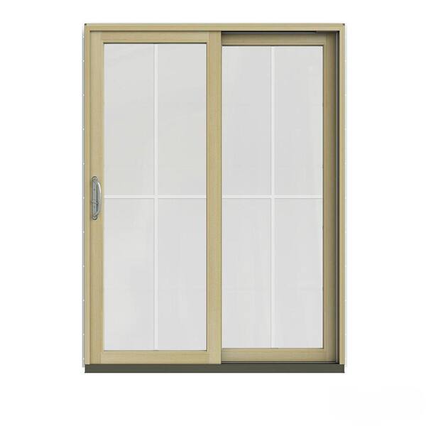 JELD-WEN 60 in. x 80 in. W-2500 Contemporary White Clad Wood Right-Hand 4 Lite Sliding Patio Door w/Unfinished Interior