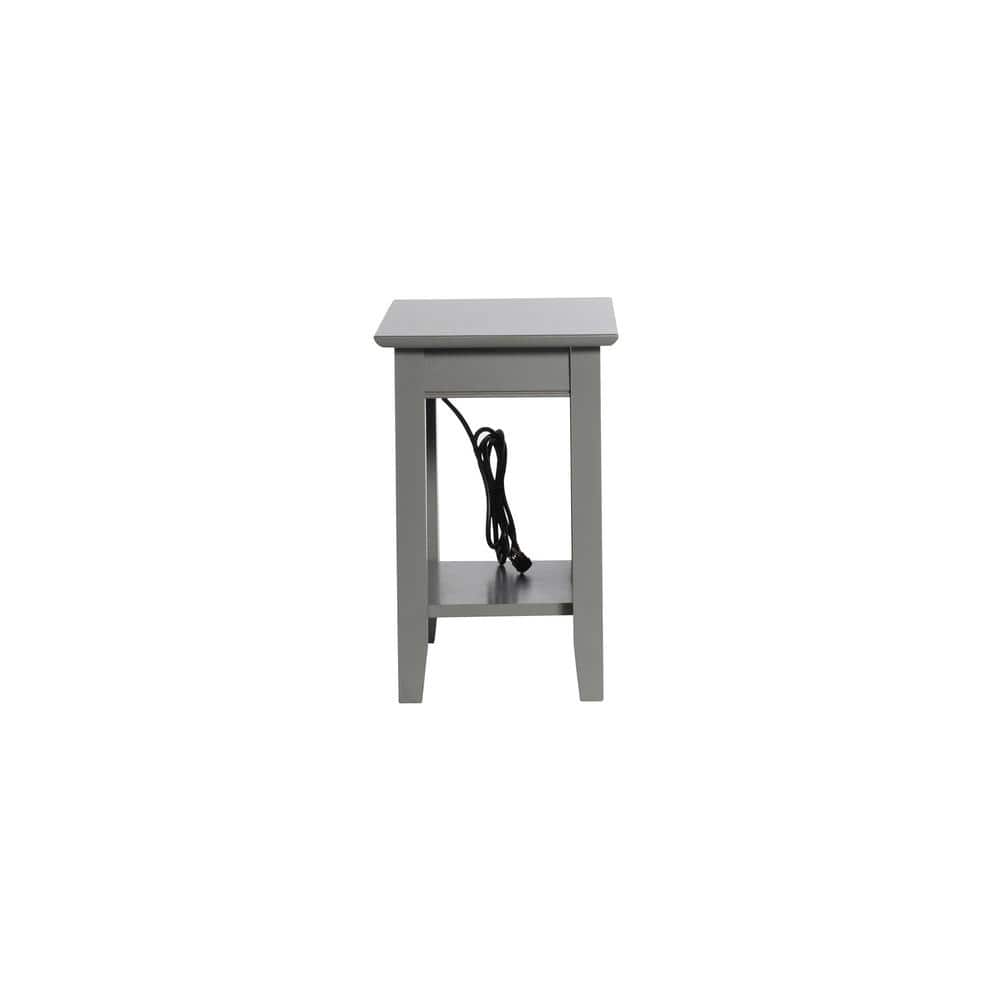 Gray Wood Chair Side Table with Charging Station