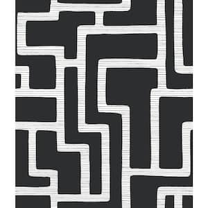 56 sq.ft. .Black Graphic Polyomino Wallpaper