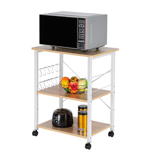 EasingRoom 3-Shelf Kitchen Microwave Cart, Baker's Rack,Microwave Oven  Stand, Mobile Kitchen Serving Cart with 10 Hooks for Living Room, Home,  Office, Black/White 