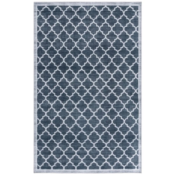 Arizona 3 ft. x 5 ft. Black/Gray Machine Washable Border Geometric Trellis Area Rug