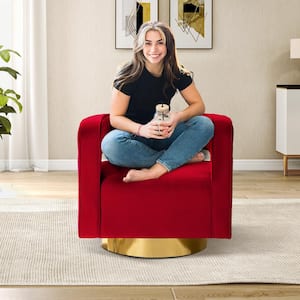 Bettina Red Velvet Barrel Chair with Swivel (Set of 1)