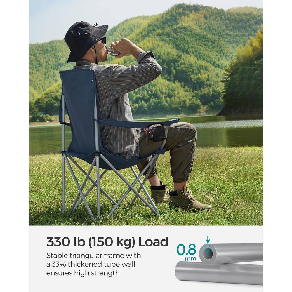 Set of 2 Blue Foldable Steel Camping Chairs with Armrests