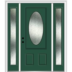 64 in. x 80 in. Right-Hand Inswing Rain Glass Hunter Green Fiberglass Prehung Front Door on 6-9/16 in. Frame