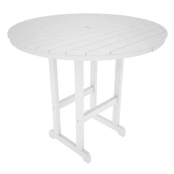 POLYWOOD La Casa Cafe White 48 in. Round Plastic Outdoor Patio Bar Table
