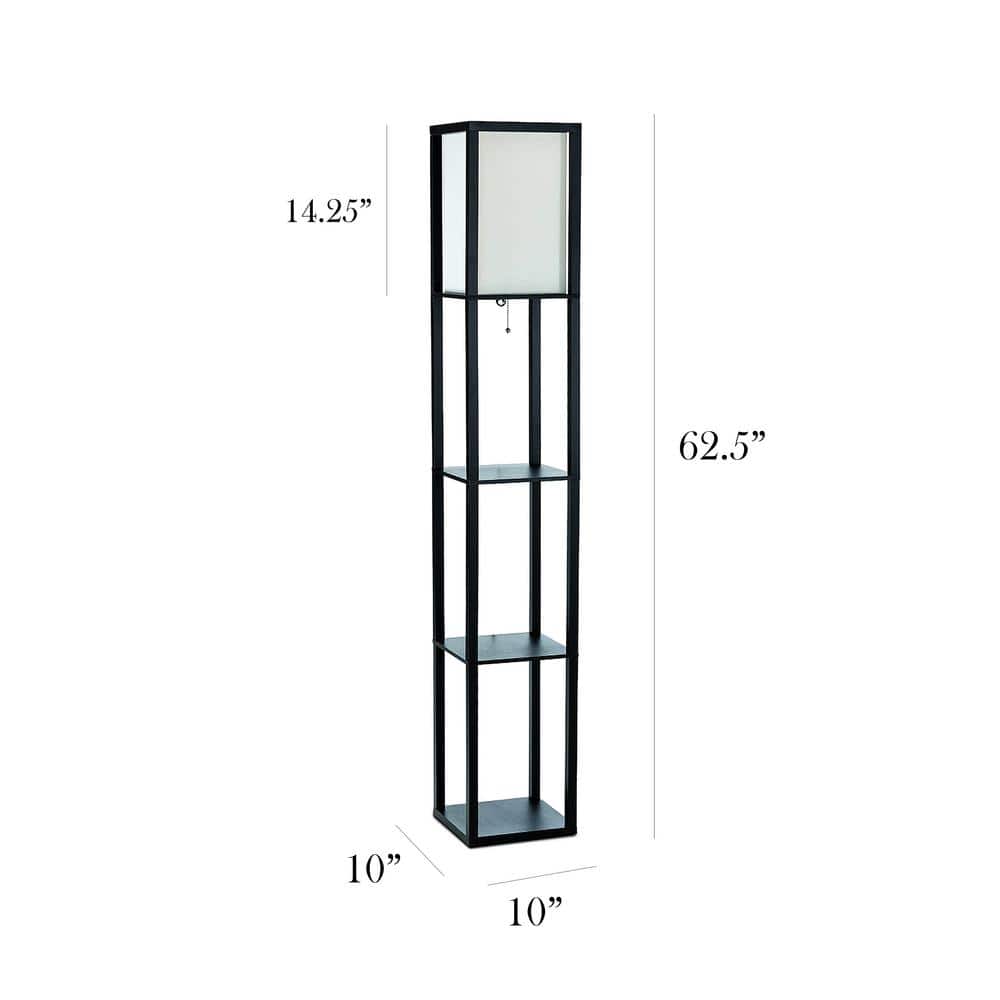 Black Rectangular Floor Lamp with Shelves and Linen Shade