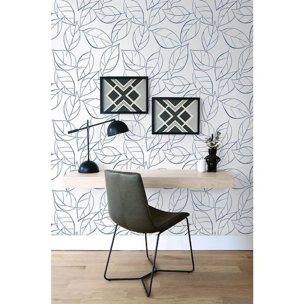 Tossed Leaves Navy Blue Botanical Vinyl Peel & Stick Wallpaper Roll (Covers 30.75 Sq. Ft.)