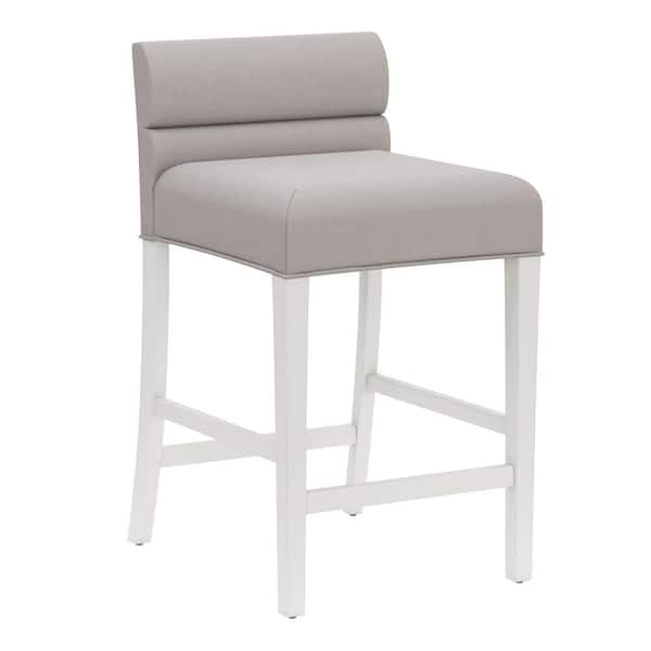 Hillsdale Furniture Desco 35 in. White Low Back 27 in. Non-Swivel Counter Stool with Gray Fabric seat and back