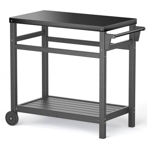 Huluwat Gray Outdoor Movable Prep Grill Cart Table with Stainless Steel
