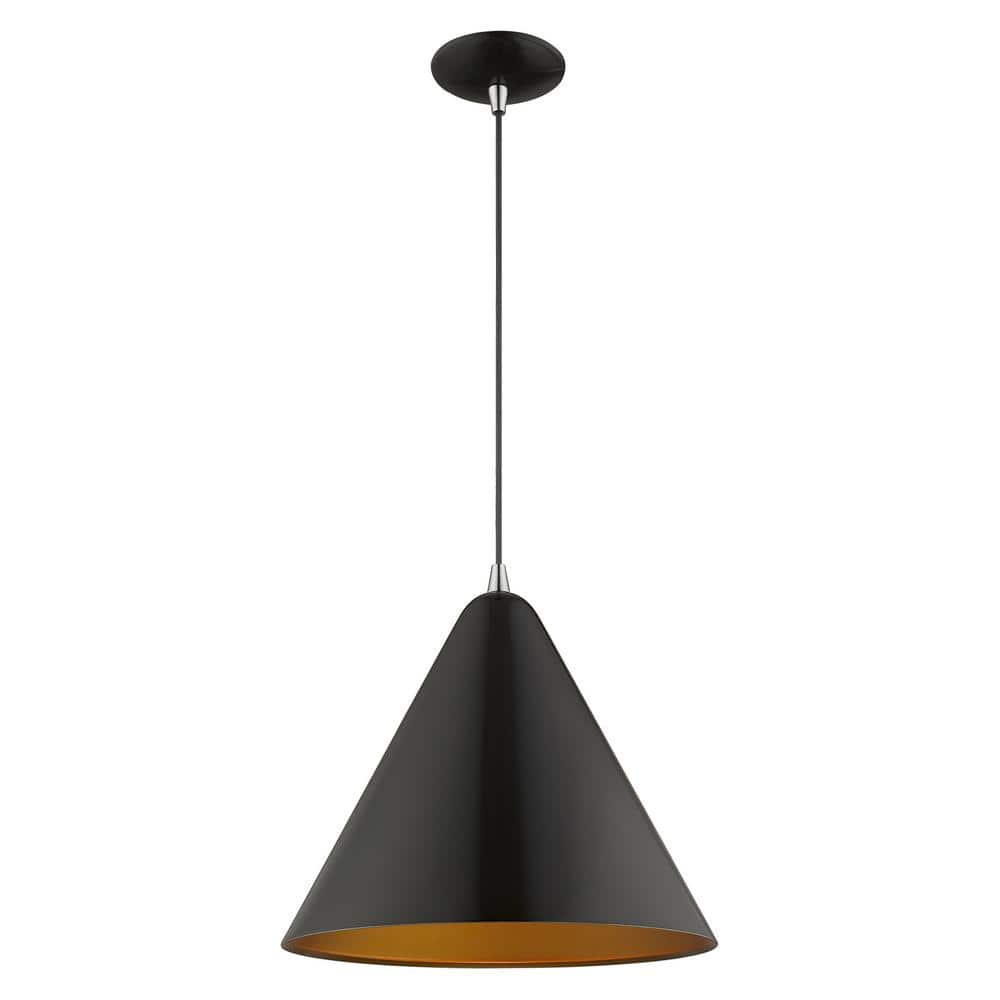 Contemporary Mini Pendant Light with Gold Interior & Shiny Black Exterior