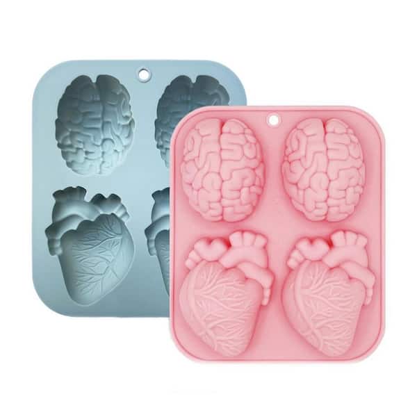 Halloween Organ Series Silicone 2 Pack Food Grade Nonstick Gray Baking Mold with Brain Heart Shapes for Party
