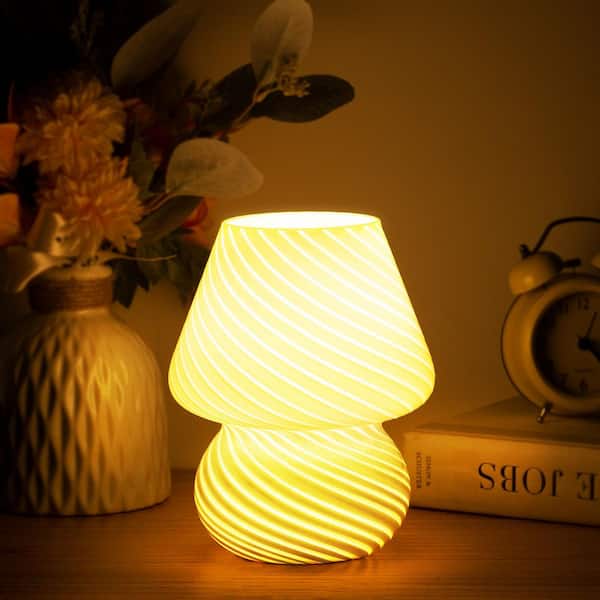 7.48 in. Black Mushroom Modern Glass E26 Desk Lamp with Included Bulb and Clear Glass Shade
