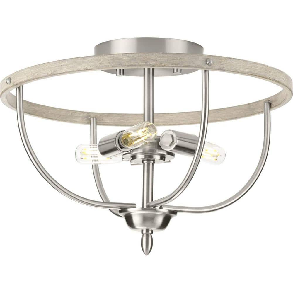 Progress Lighting Vinings 9.75 in. 3-Light Brushed Nickel Coastal Foyer  Pendant Light Semi-Flush Mount P350211-009 - The Home Depot