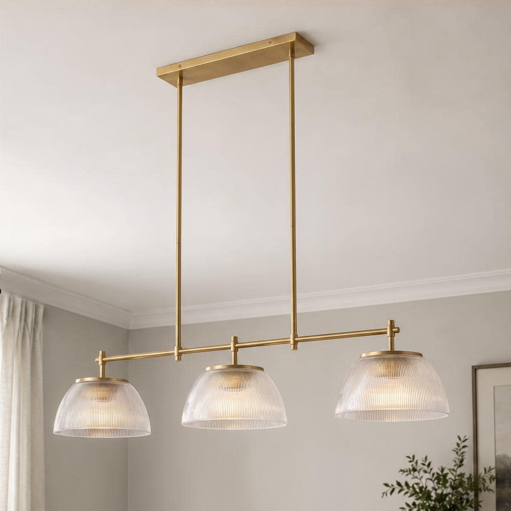 51.2 in. Brushed Brass 3-Light Linear Chandelier with Ribbed Glass Pendant Light for Kitchen Island price history on PriceWatchPro